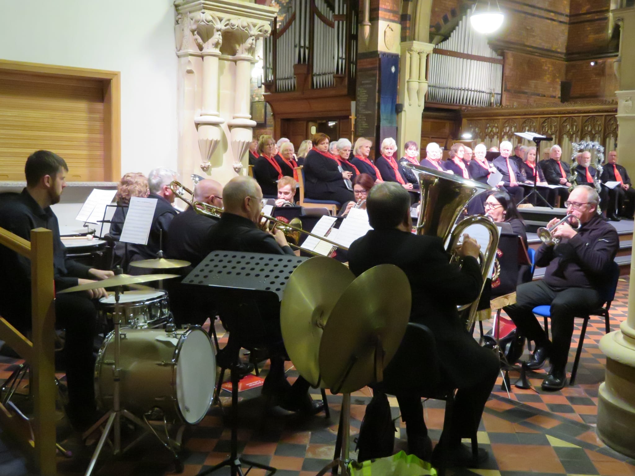 a picture of Briton Ferry Band in action at the Neath Polyphonic Choir's Christmas Concert 2025